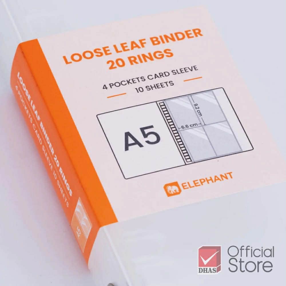 แฟ้มพลาสติก 20 ห่วง ใส่การ์ด A5 ตราช้าง Elephant