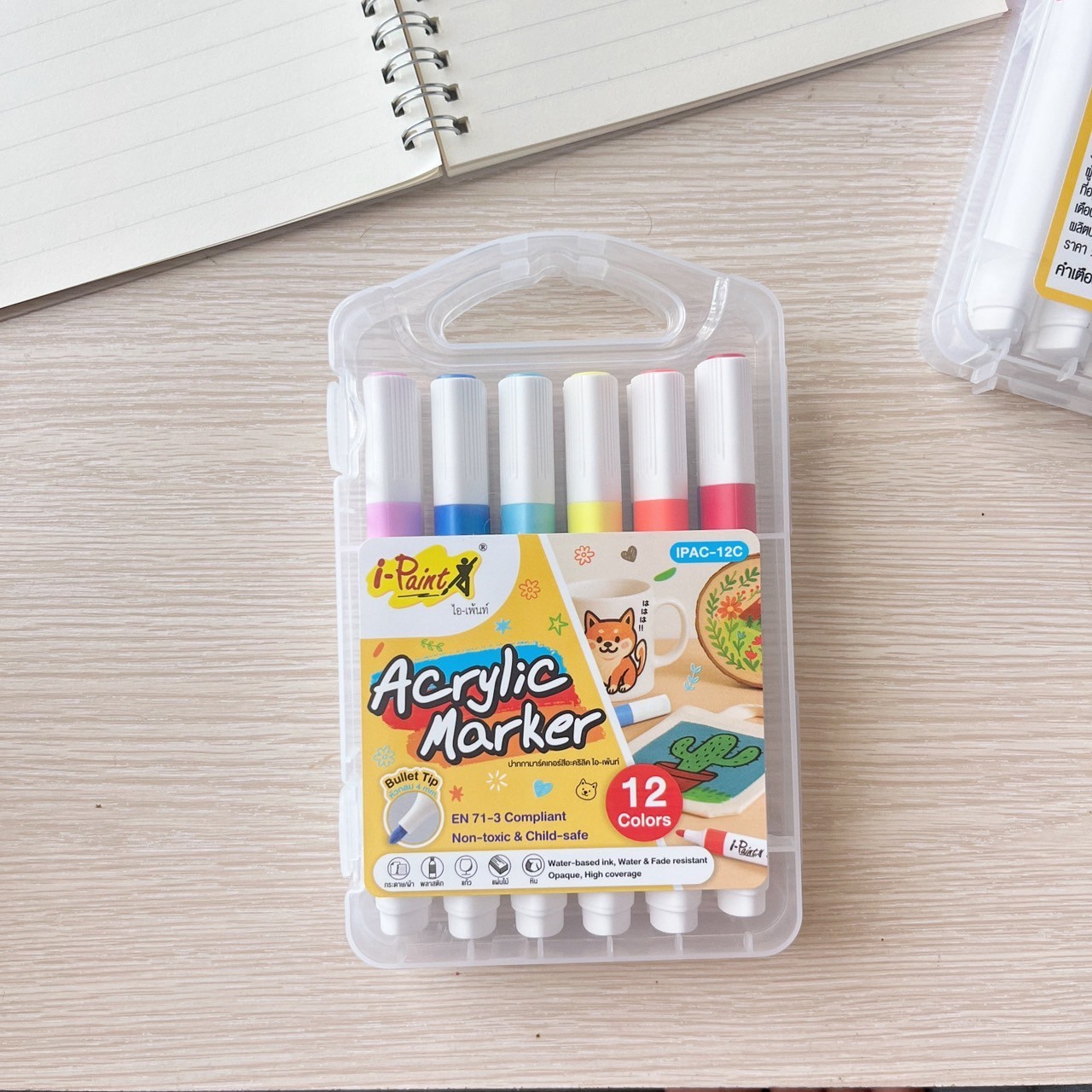 ปากกามาร์คเกอร์สีอะคริลิค Acrylic Marker 12 สี, 24 สี หมึกกันน้ำ ปลอดสารพิษ