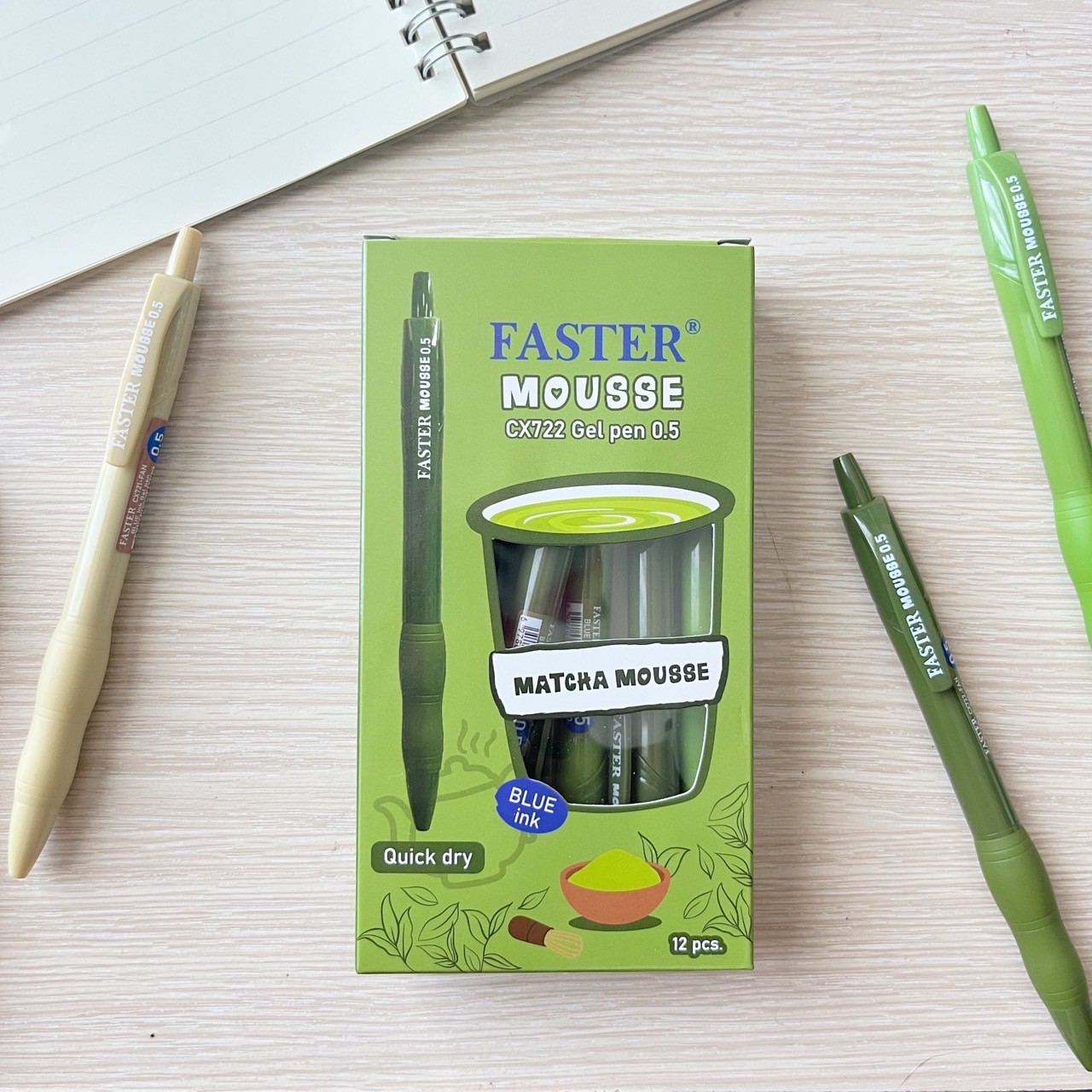 ปากกาเจลแห้งไว Faster Mousse Matcha & Mocha 0.5 mm.