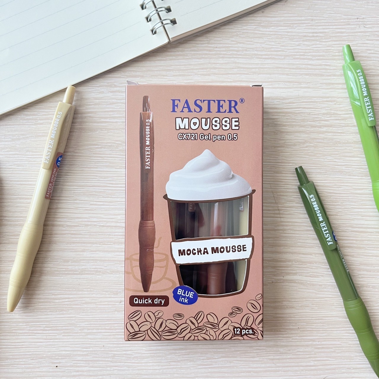 ปากกาเจลแห้งไว Faster Mousse Matcha & Mocha 0.5 mm.