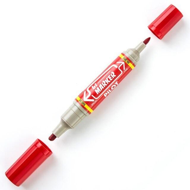 ปากกามาร์คเกอร์ 2 หัว น้ำเงิน ดำ แดง PILOT Permanent Marker Bi-Marker (1ด้าม)