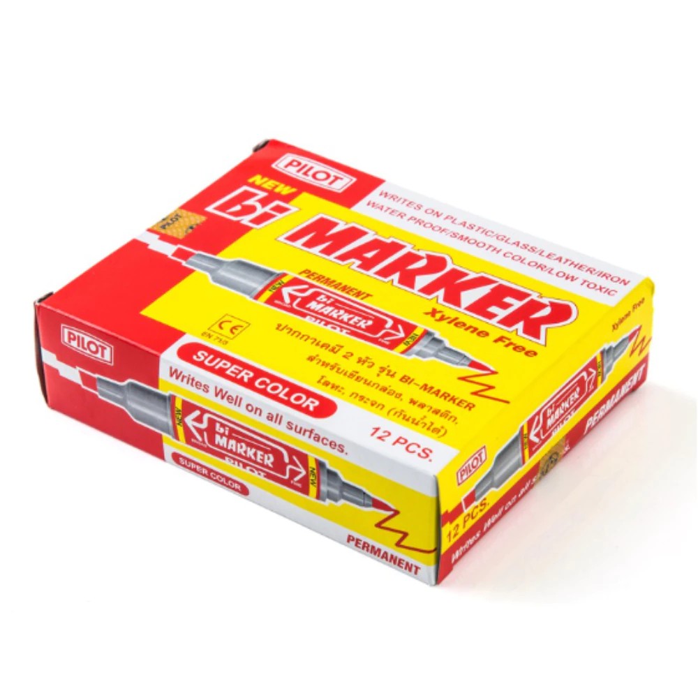 (1กล่อง/12ด้าม) PILOT ปากกามาร์คเกอร์ 2 หัว น้ำเงิน ดำ แดง Permanent Marker Bi-Marker